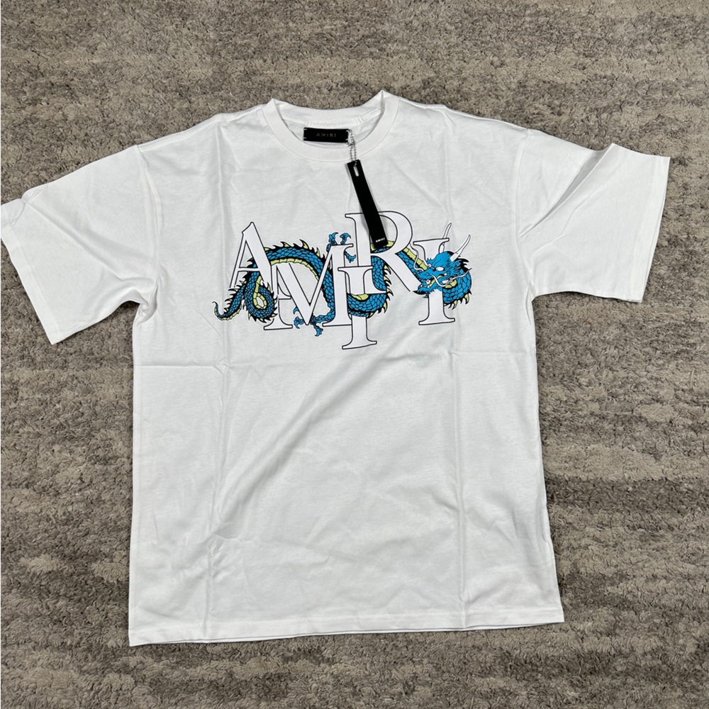 NWT Amiri Blue Dragon T-Shirt White Mens Large